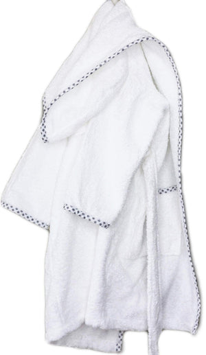 Kids Hooded Cotton Bathrobe – White - Blue – view 4