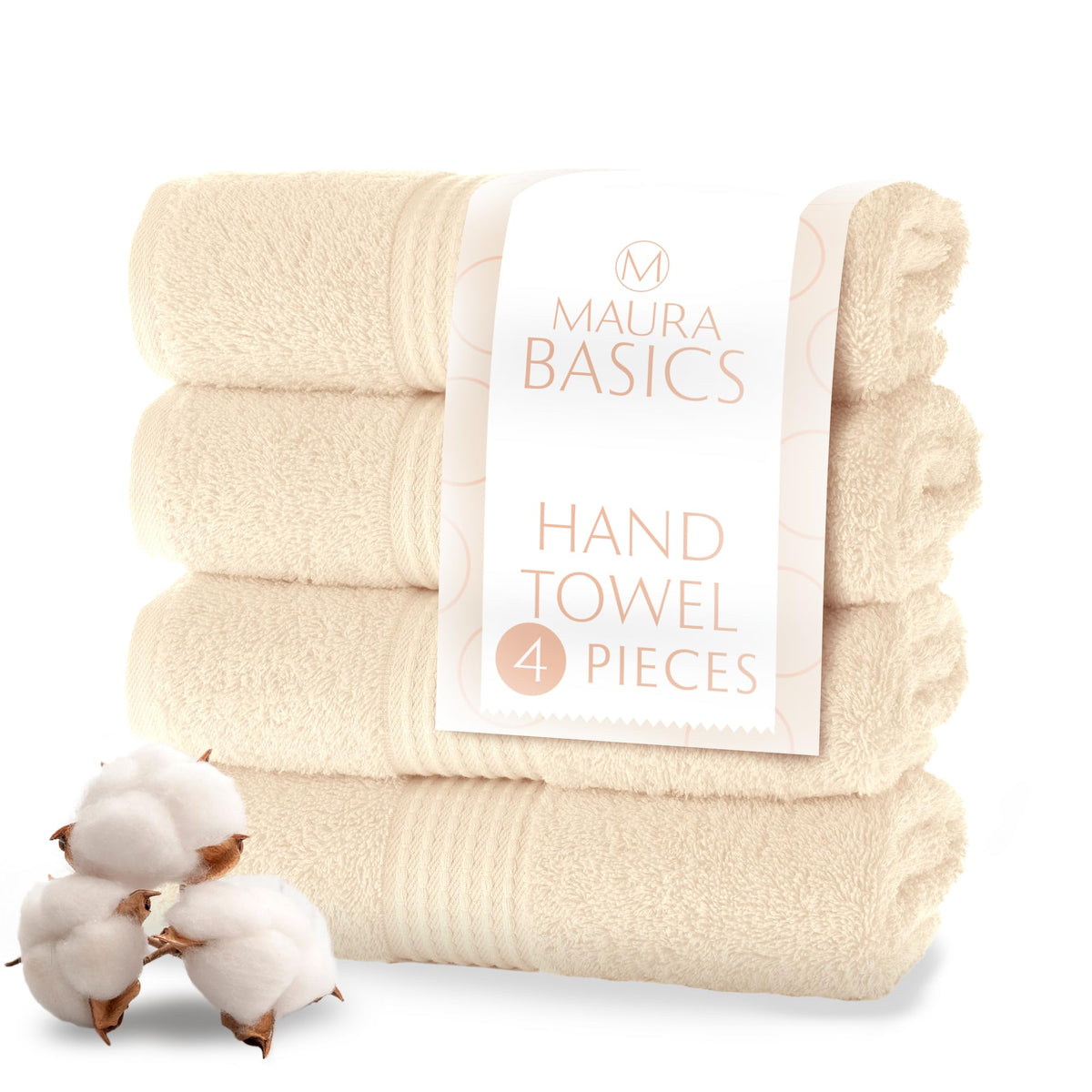 MAURA Basics Hand Towels for Bathroom with Hanging Hook Loops. Soft, Durable, Long Lasting and Absorbent Hand Towel Sets for Bathroom, American Standard Size 16"x28", Cream