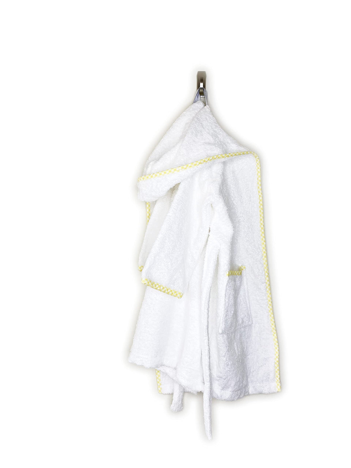 Kid's Super Soft and Absorbent Cotton Cover-Up Bathrobe, Prince George Style Luxury Hooded Robe. White and Yellow Checkered Binding, Turkish Terry Bathrobes.