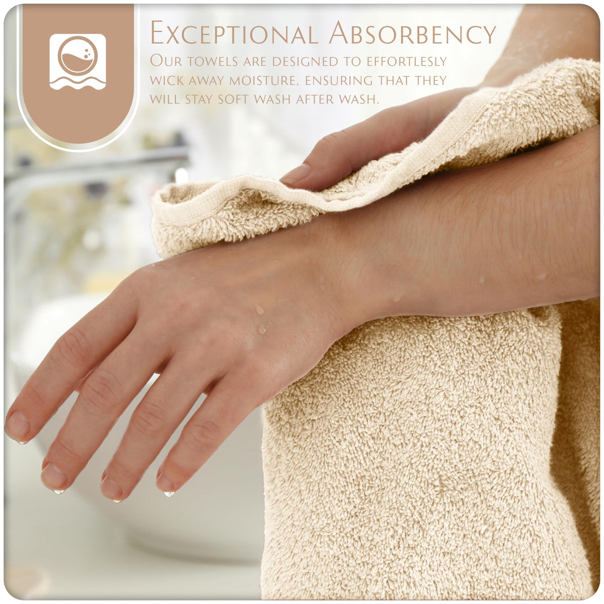 MAURA Basics Hand Towels for Bathroom with Hanging Hook Loops. Soft, Durable, Long Lasting and Absorbent Hand Towel Sets for Bathroom, American Standard Size 16"x28", Cream