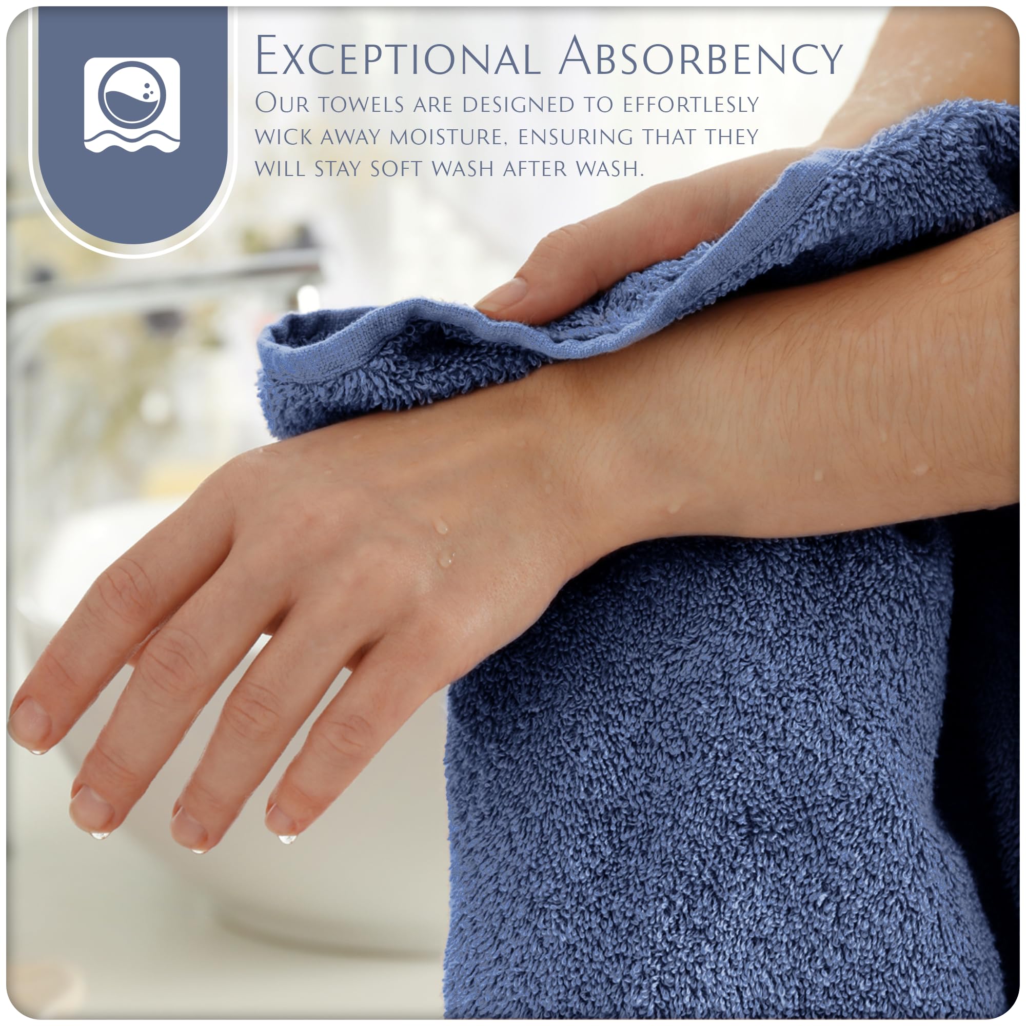 Cotton Hand Towels with Hanging Loops – Denim Blue – view 2