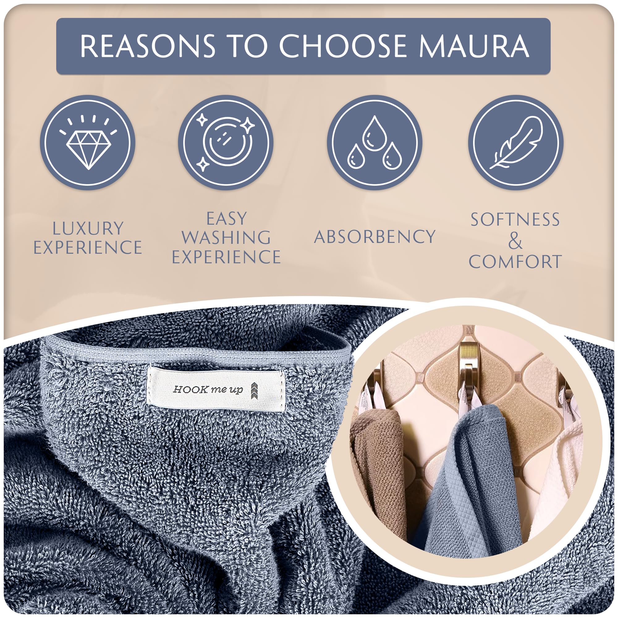 Cotton Hand Towels with Hanging Loops – Denim Blue – view 3
