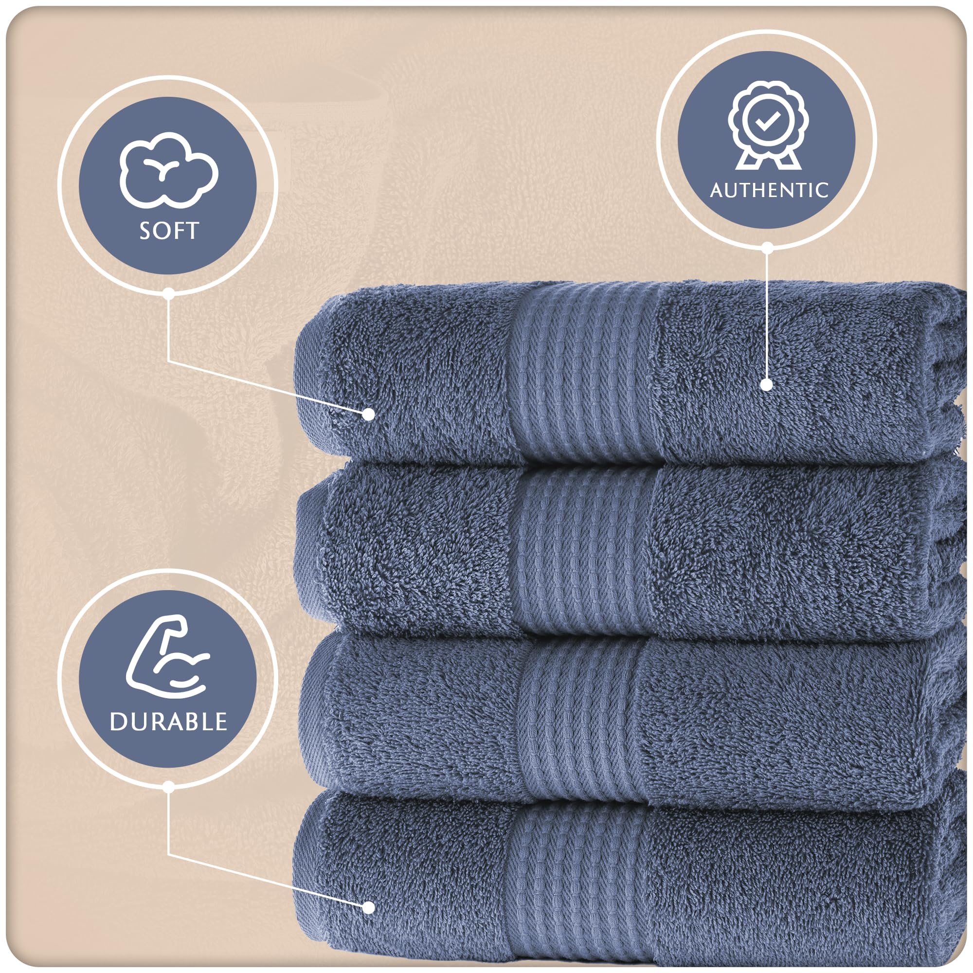 Cotton Hand Towels with Hanging Loops – Denim Blue – view 4