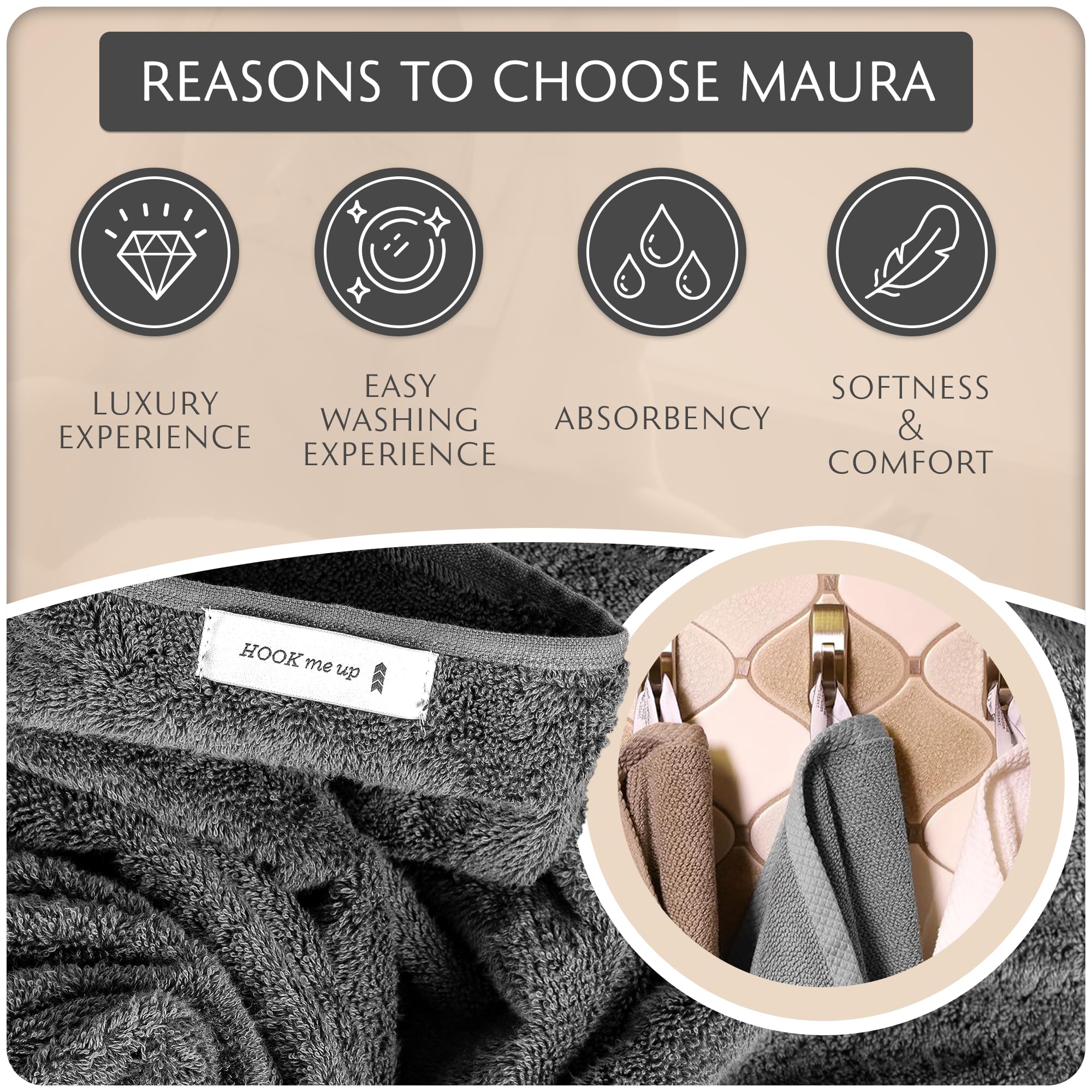 Cotton Hand Towels with Hanging Loops – Space Gray – view 7