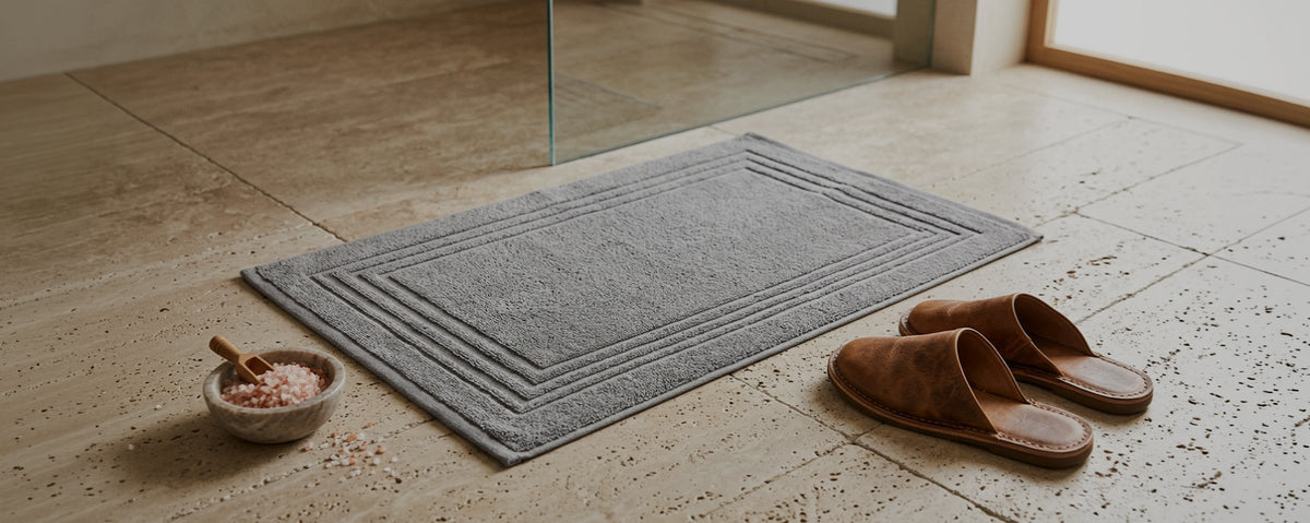 Grey Maura bath mat in a spa bathroom