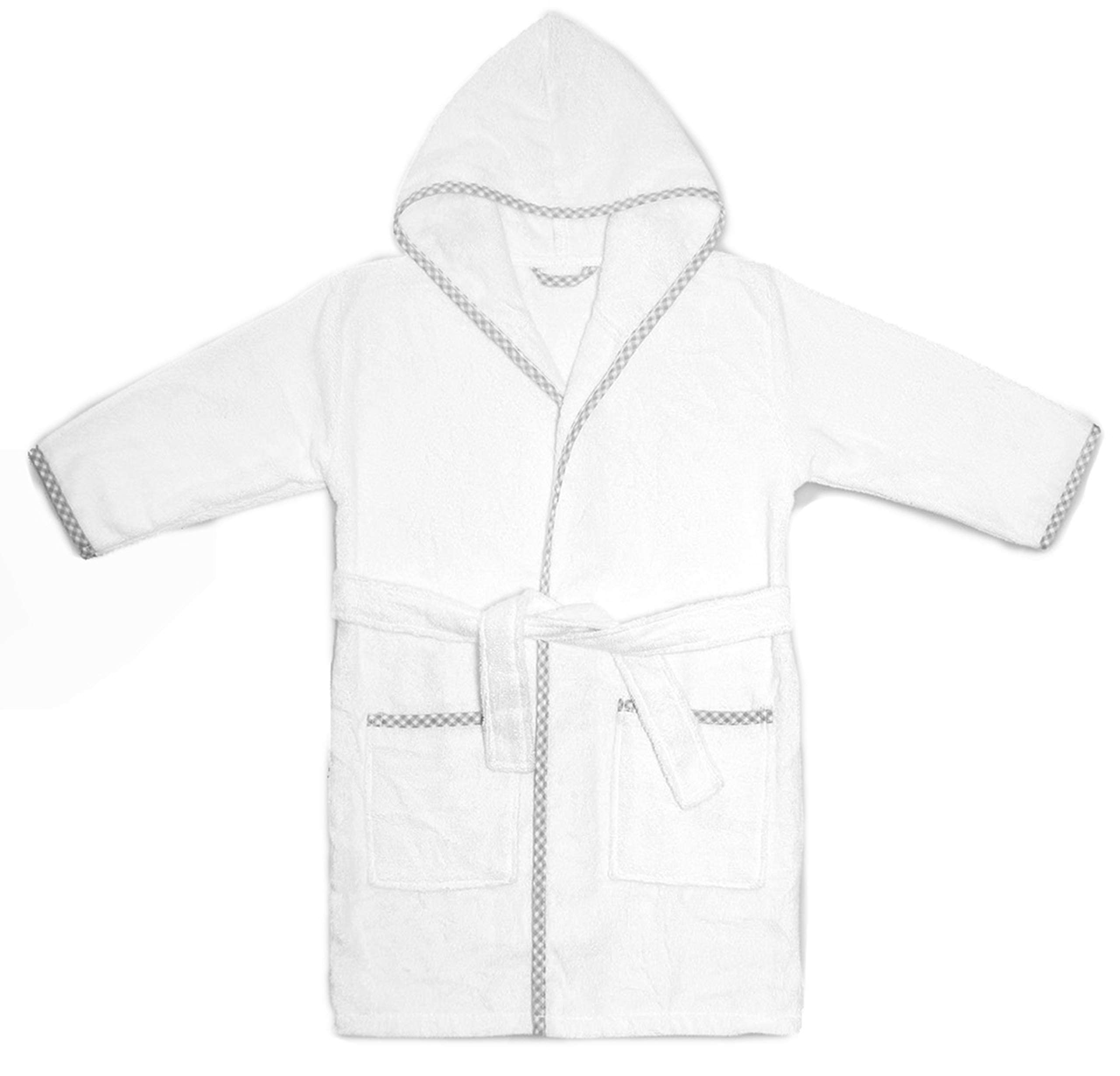 Kids Hooded Cotton Bathrobe – White - Blue