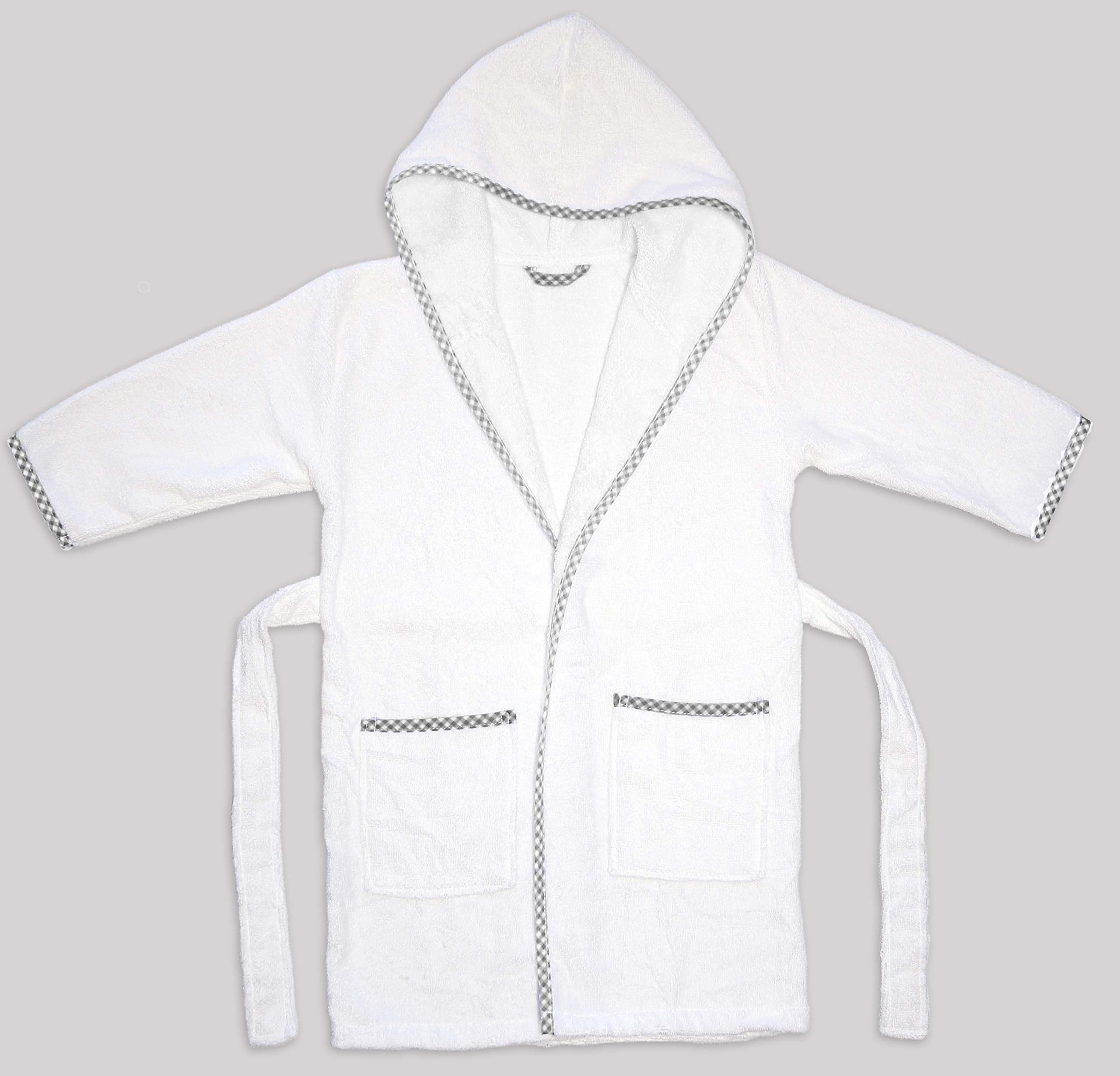 Kids Hooded Cotton Bathrobe – White - Blue – view 3