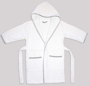 Kids Hooded Cotton Bathrobe – White - Blue – view 3