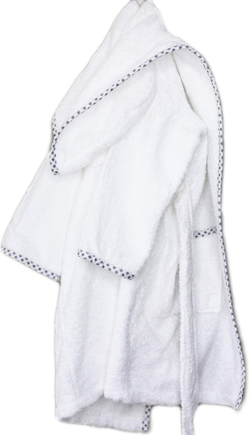 Kids Hooded Cotton Bathrobe – White - Blue – view 4