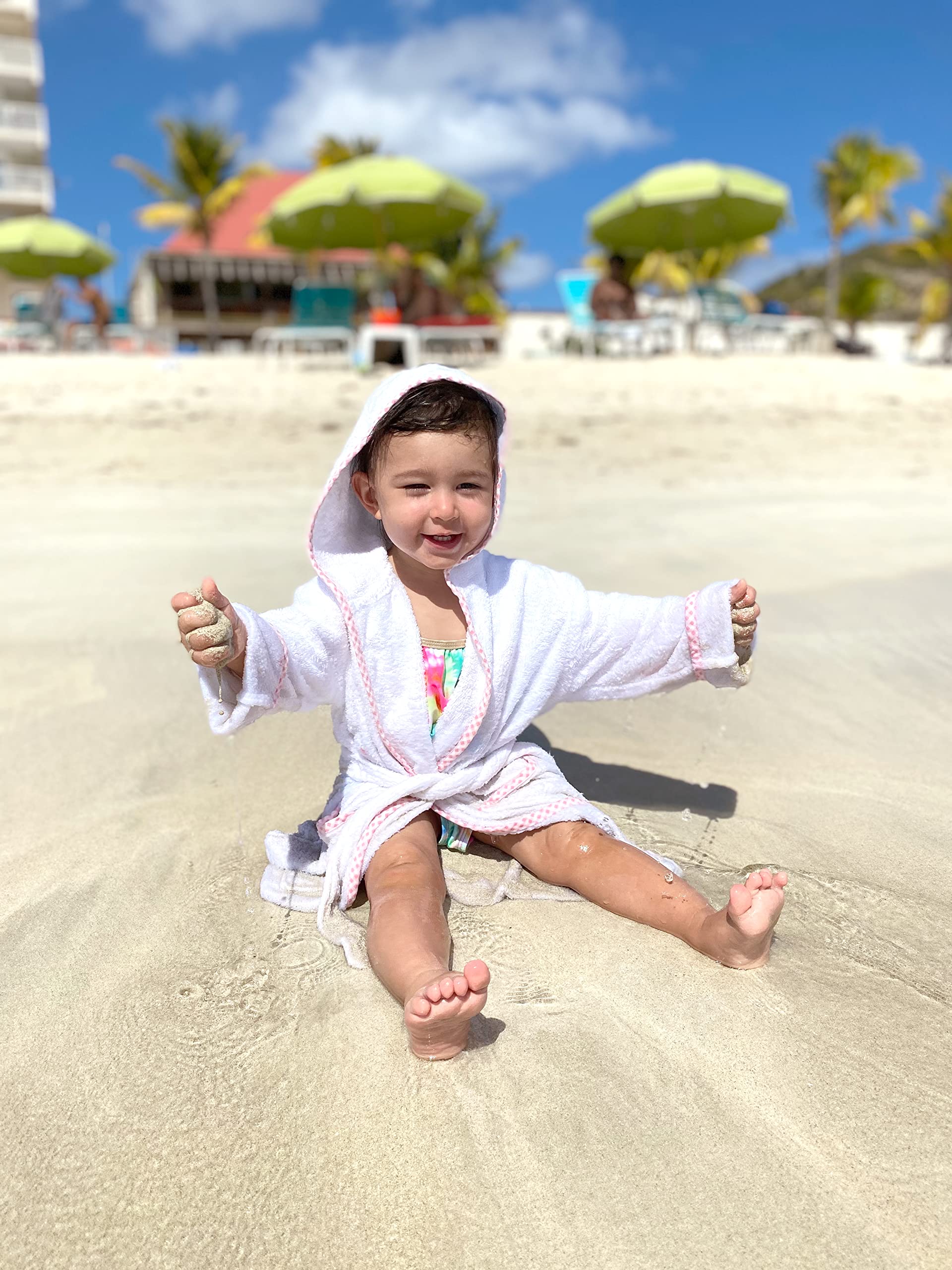 Kids Hooded Cotton Bathrobe – Pink – view 5