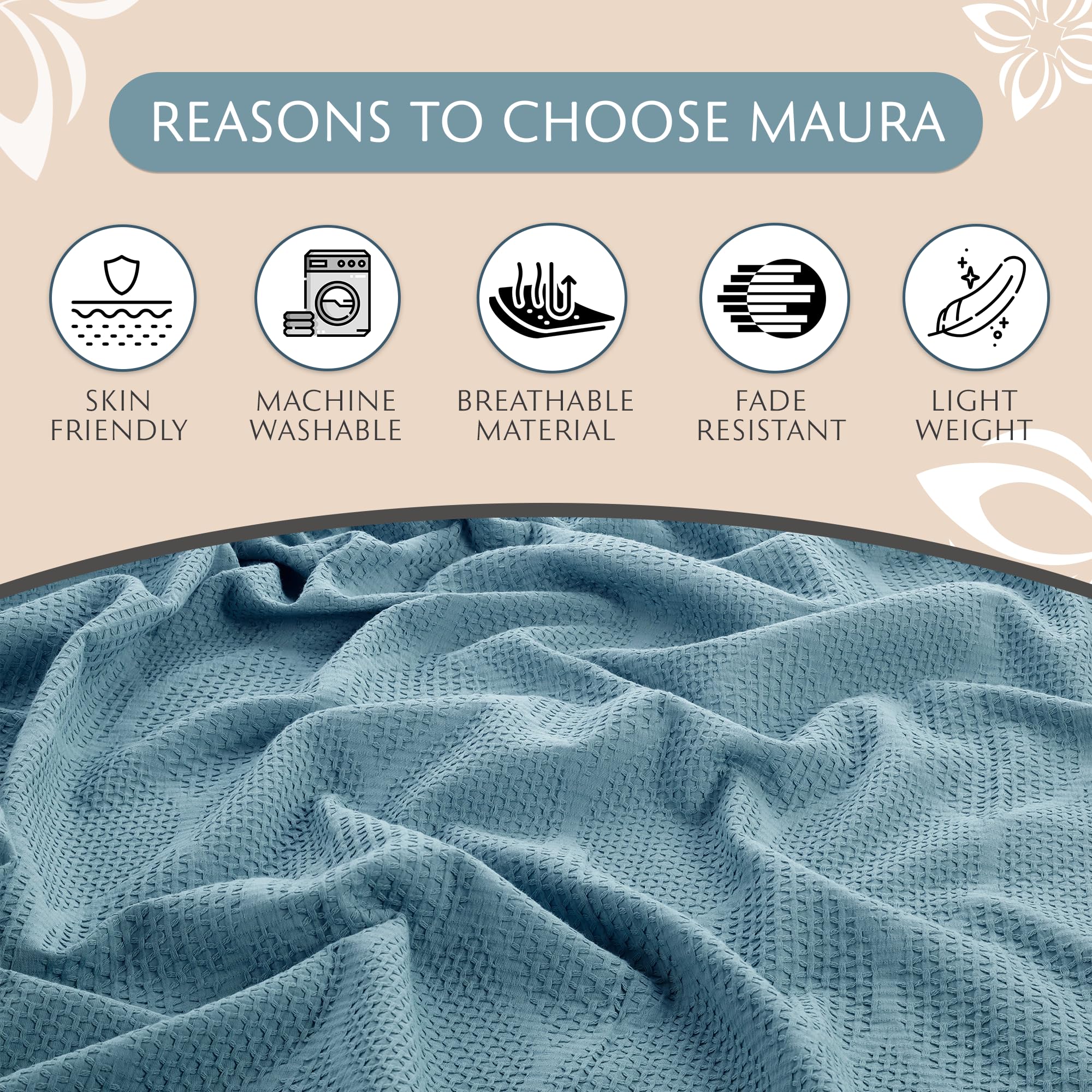 Lightweight Cotton Blanket, Full/Queen – Turquoise – view 7