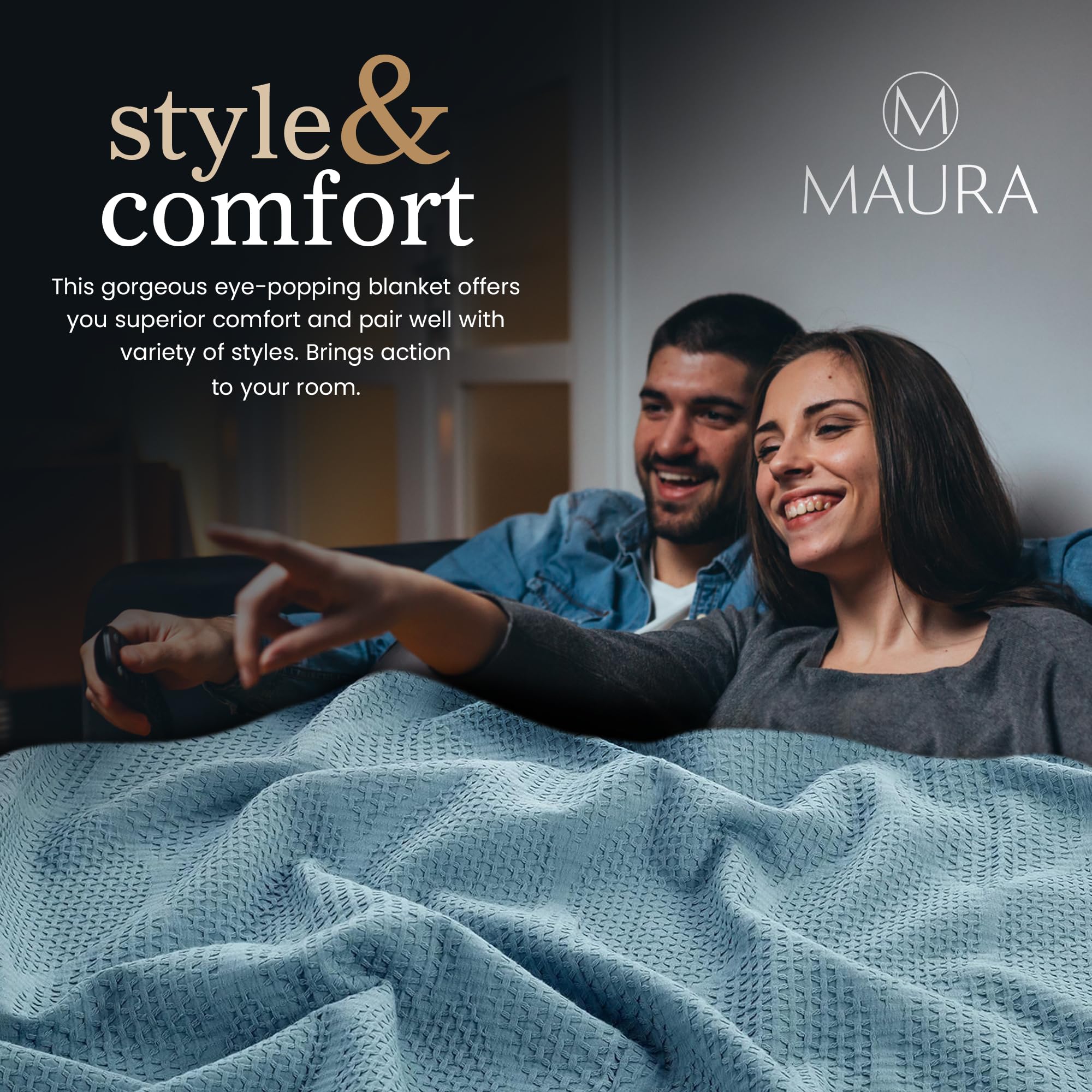 Lightweight Cotton Blanket, King – Turquoise – view 4