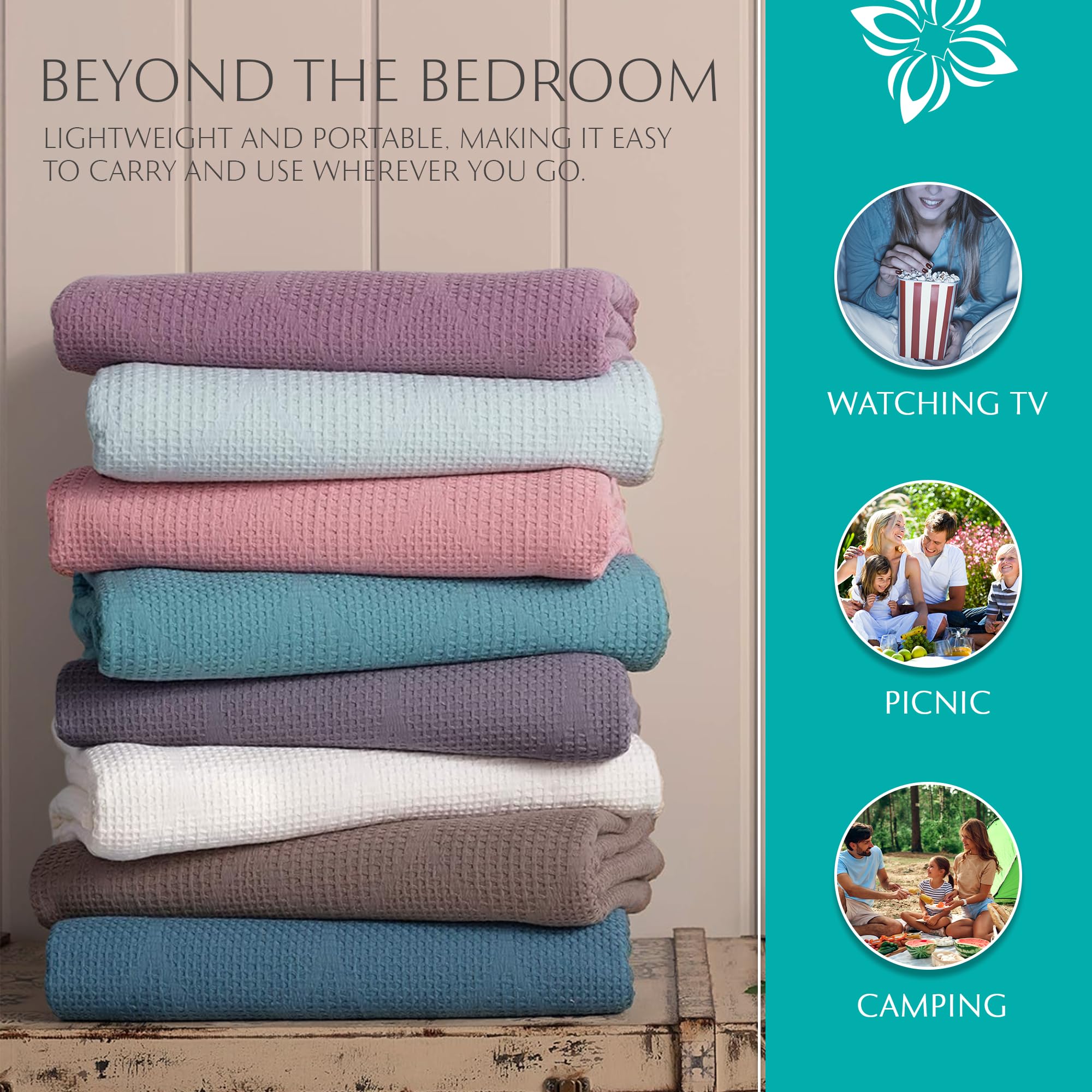 Lightweight Cotton Blanket, Twin – Turquoise – view 4