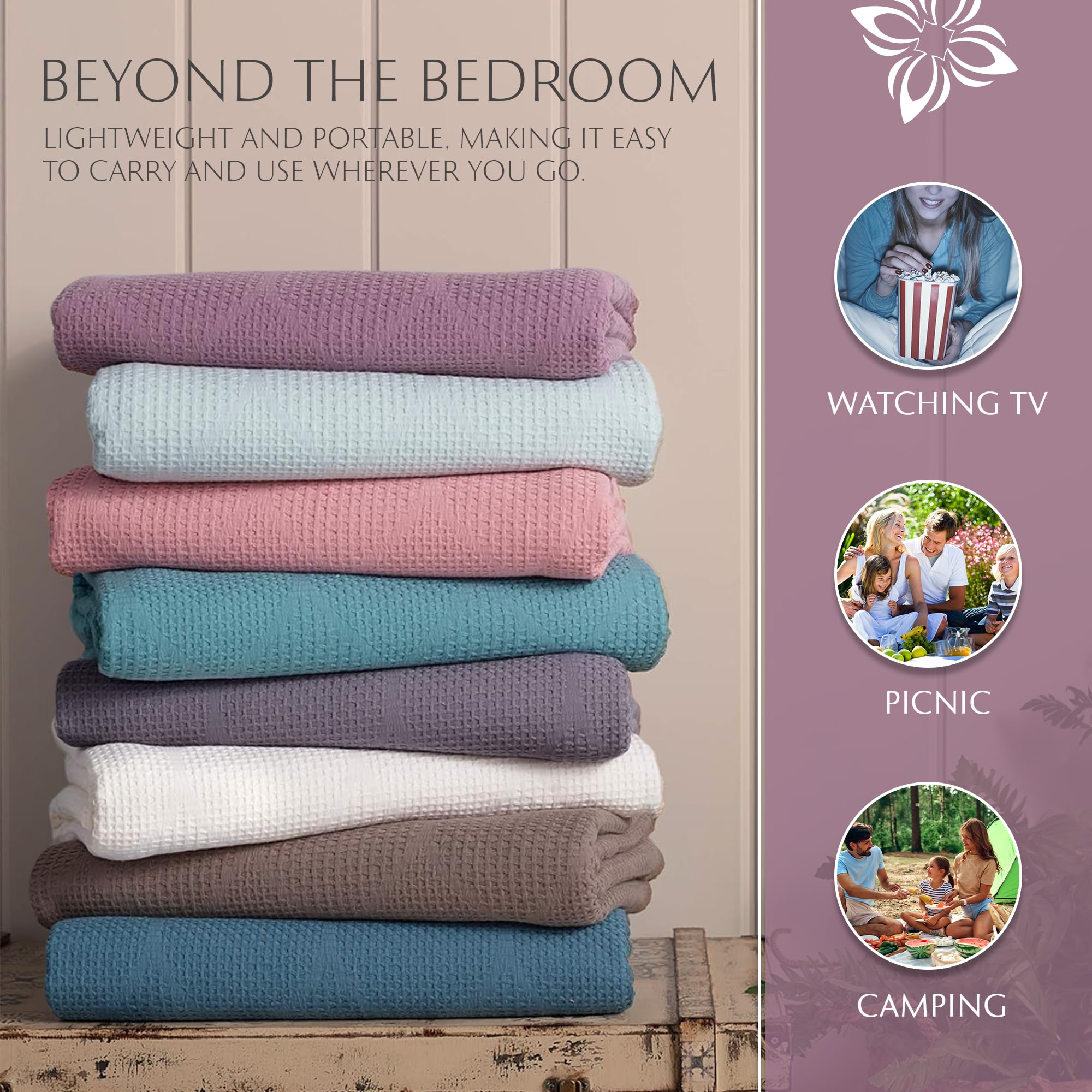 Lightweight Cotton Blanket, Twin – Plum – view 4
