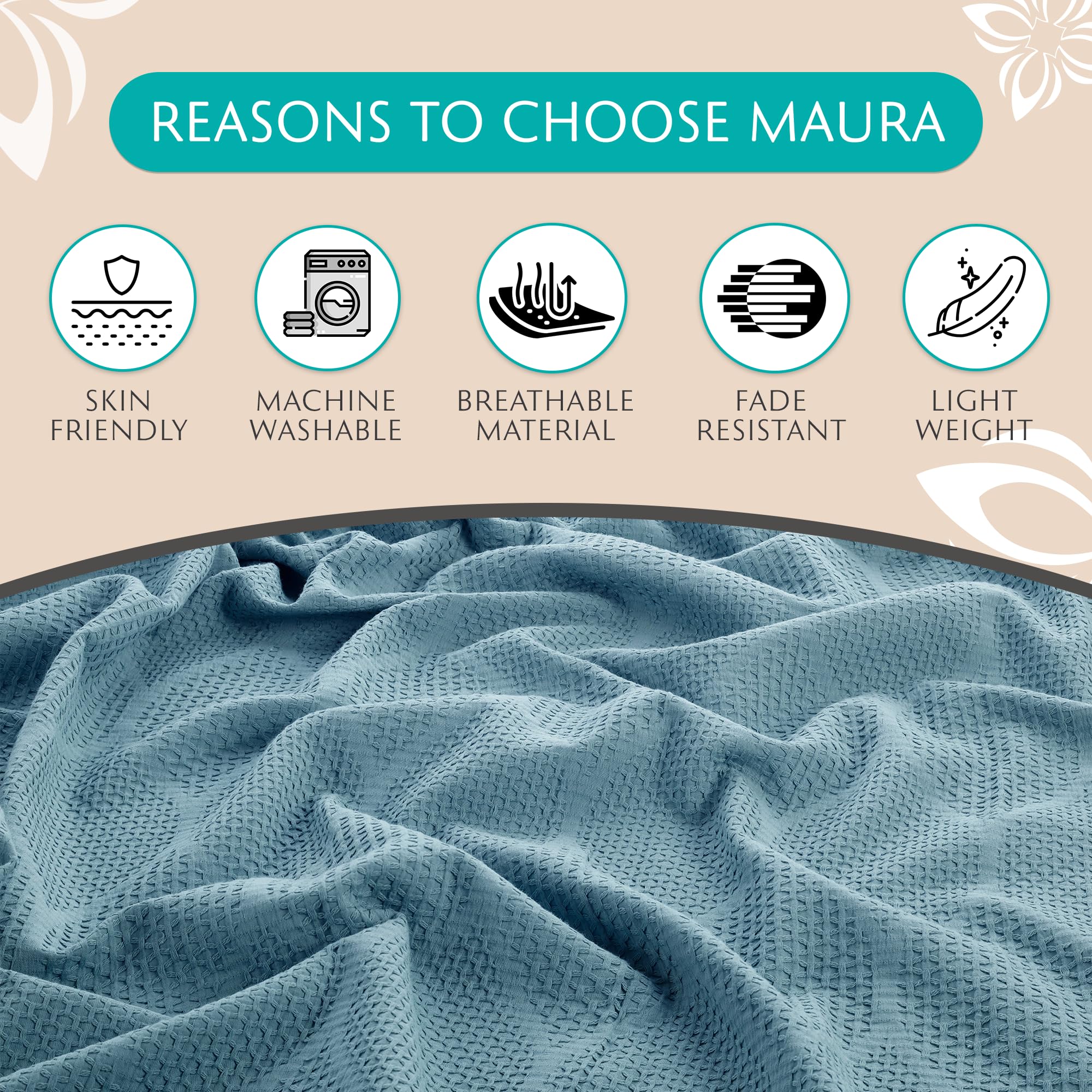 Lightweight Cotton Blanket, Twin – Turquoise – view 7